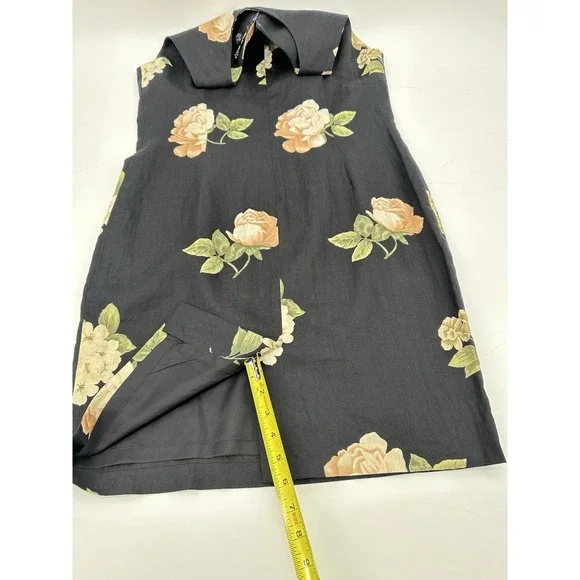 VTG 90s Ellen Tracy 100% Linen Dress 12 Black Floral Sheath Classic Cottagecore - Picture 7 of 14